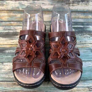Clarks Delana Venna Slide Sandals Womens 7.5M Brown Leather Slip On Comfort Shoe